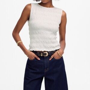 NWT Madewell Smocked Boatneck Tank, size M White